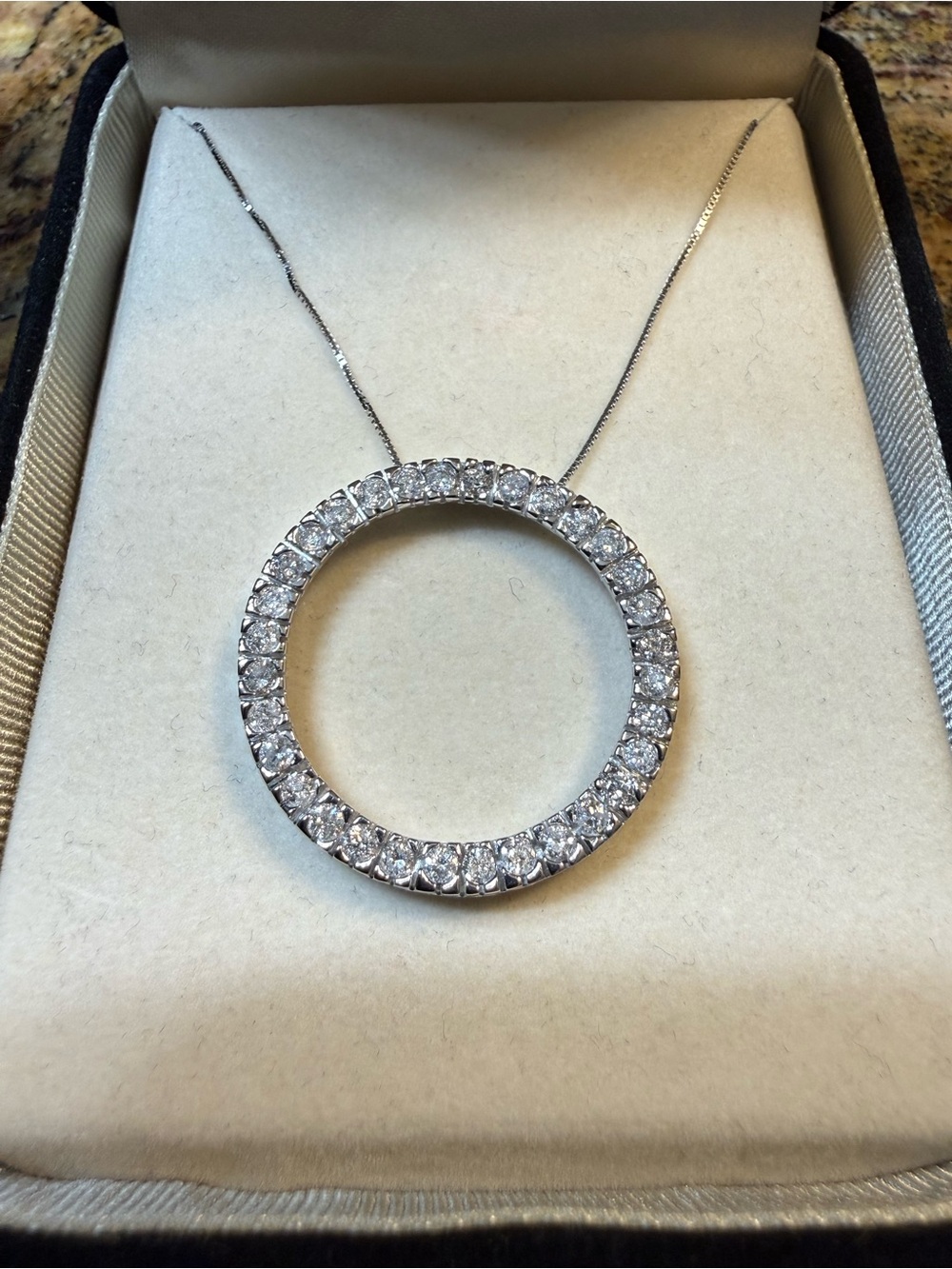 Zales 10k Circle Pendant 1 CTW Natural Damond White Gold NIB